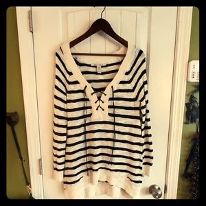 Black and white boat neck sweater